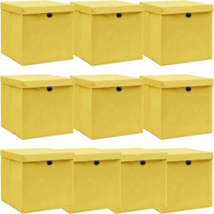 The Living Store Opbergboxen geel nonwoven 32x32x32 cm inklapbaar deksels set van 1