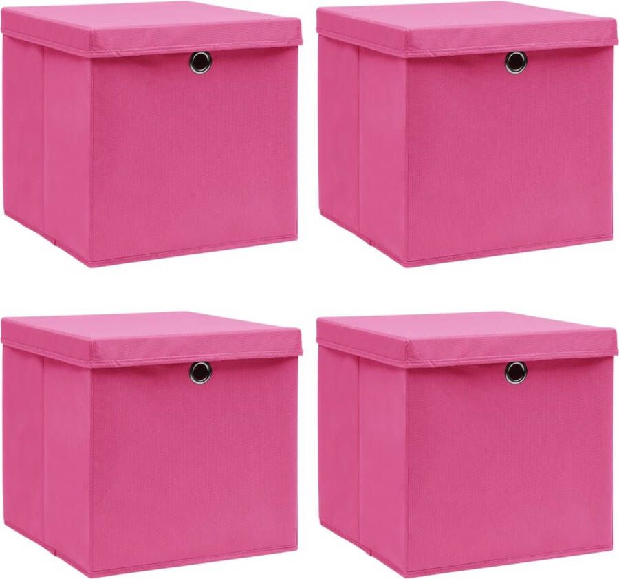 The Living Store Opbergboxen Roze Nonwoven Stof 32x32x32 cm Inklapbaar Met deksels Levering bevat 10 stuks