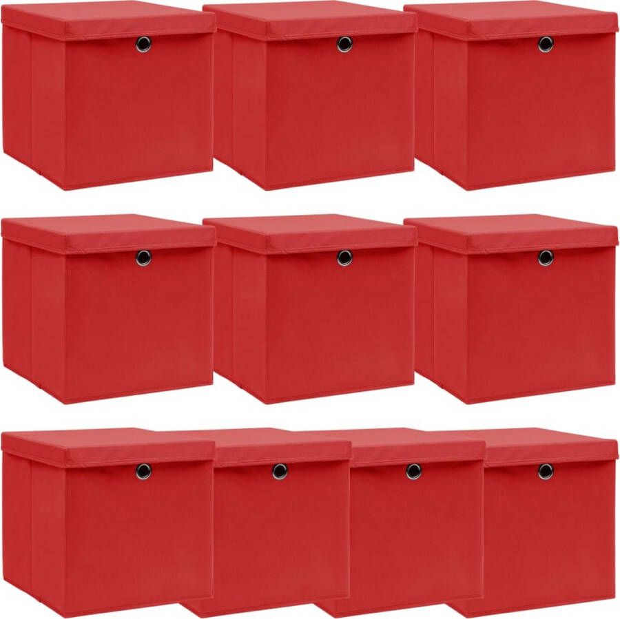 The Living Store Opbergboxen met deksels 10 st 32x32x32 cm stof rood Opberger