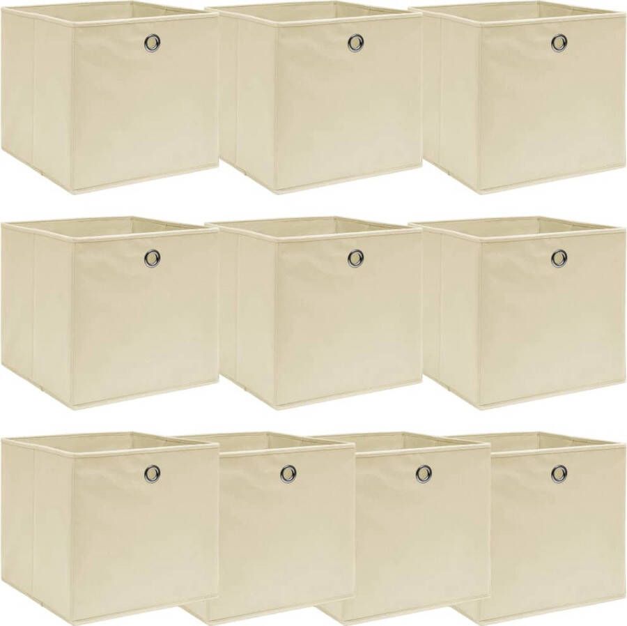 The Living Store Opbergboxen Set van 10 32x32x32cm Inklapbaar Crème Nonwoven stof
