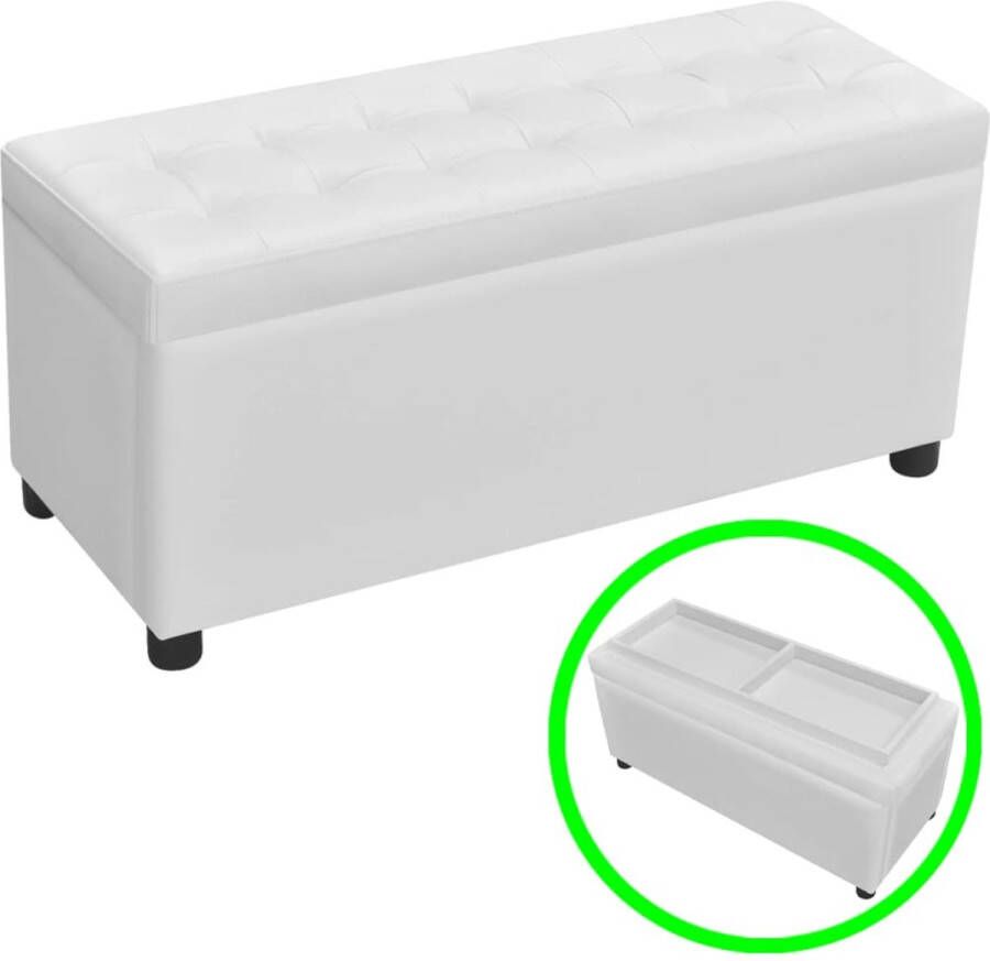 The Living Store OpbergHocker Wit 87.5 x 36 x 41 cm Houten frame Kunstleren bekleding