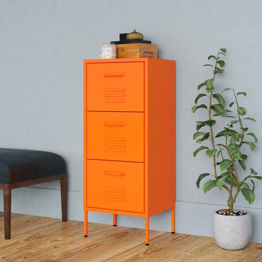 The Living Store Opbergkast Bijzetkast 42.5 x 35 x 101.5 cm Oranje Staal 3-sectie kogelladegeleiders