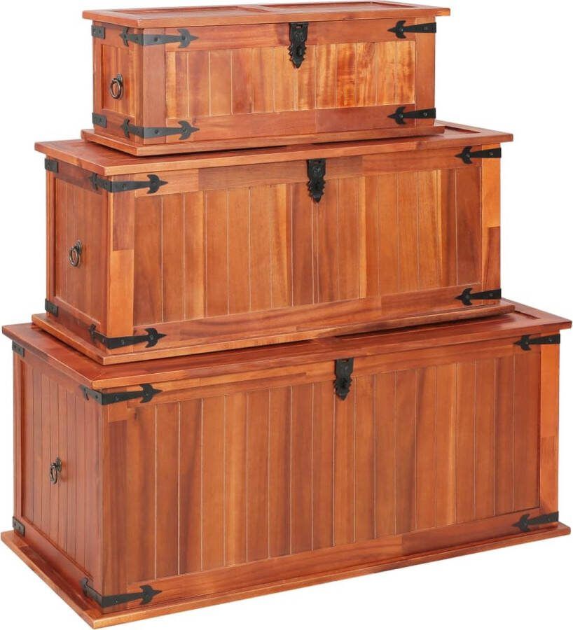 The Living Store Opbergkist Acaciahout Set van 3 Bruin 90 x 45 x 40 cm 79 x 34 x 32 cm 60 x 25 x 22 cm