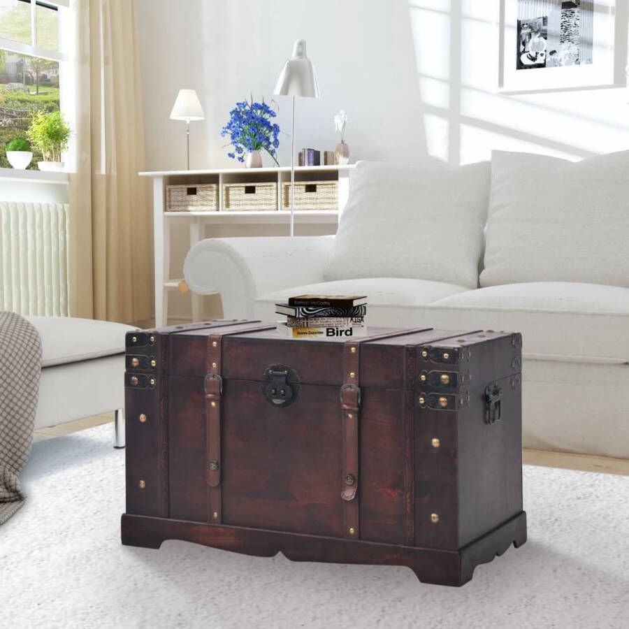 The Living Store Opbergkist Antieke Stijl 66 x 38 x 40 cm Bruin Hout