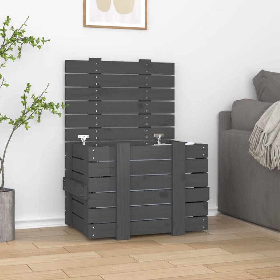 The Living Store Opbergkist Massief grenenhout 58 x 40.5 x 42 cm Grijs