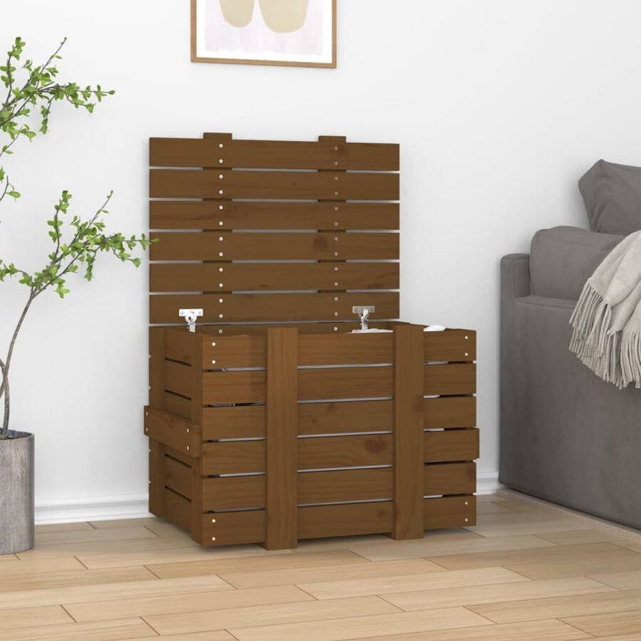 The Living Store Opbergkist Massief grenenhout 58 x 40.5 x 42 cm Honingbruin