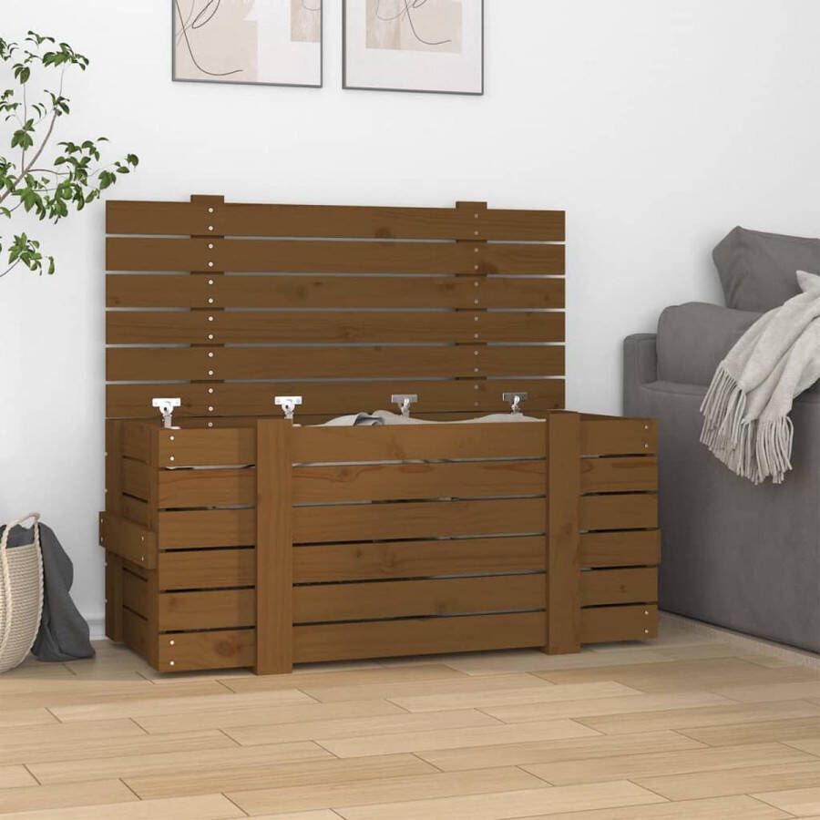 The Living Store Opbergkist Massief Grenenhout 91 x 40.5 x 42 cm Honingbruin