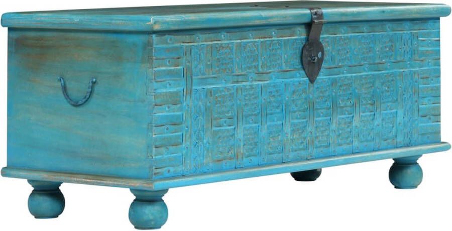 The Living Store Opbergkist Retro-Blauw Massief Mangohout 100x40x41cm