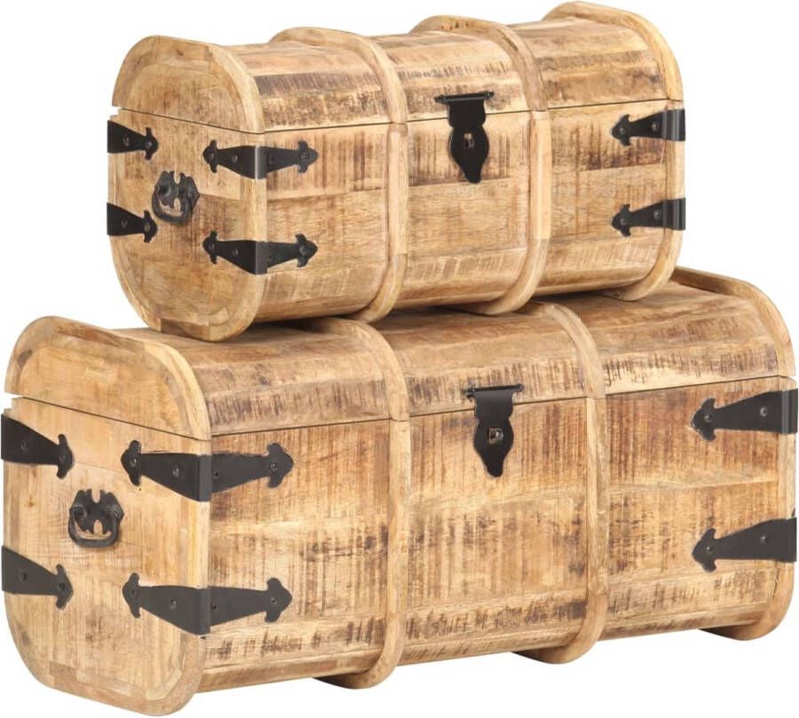 The Living Store Opbergkisten Hout Set van 2 50x26x29 cm en 70x34x36 cm Massief mangohout