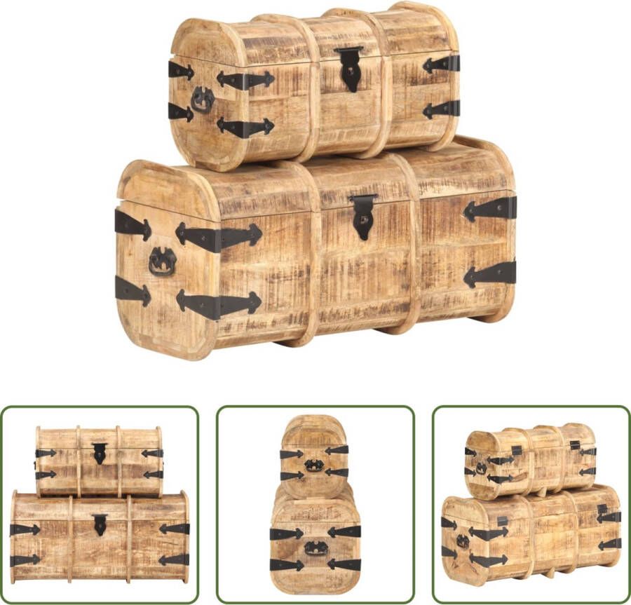 The Living Store Opbergkisten Hout Set van 2 50x26x29 cm en 70x34x36 cm Massief mangohout