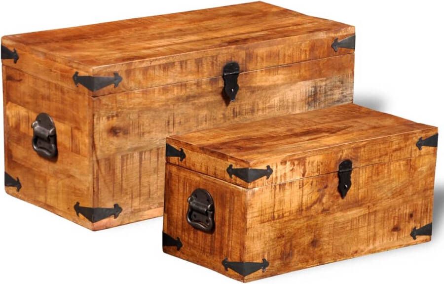 The Living Store Opbergkisten set Hout 70x35x35 cm 58x28x28 cm Handgemaakt massief mangohout