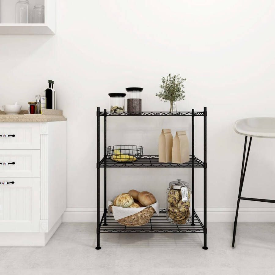 The Living Store Opbergrek 3-laags 150 kg 60x35x76 cm zwart Kast