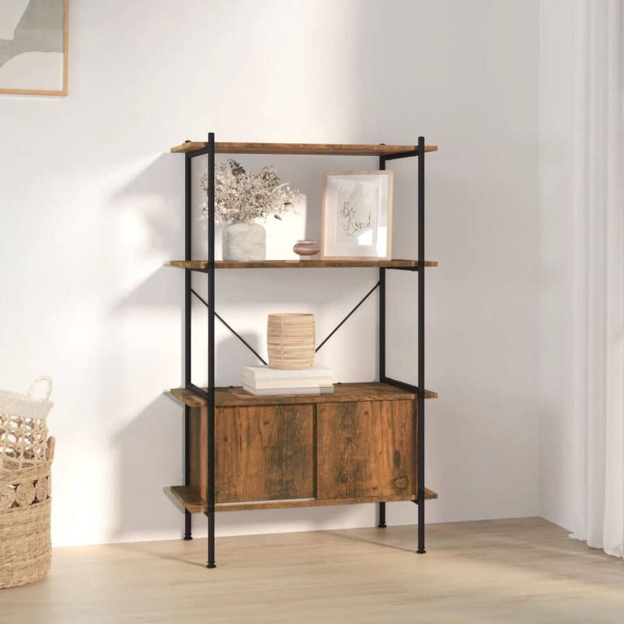 The Living Store Opbergrek 4 schappen 80x40x130 cm Donkerbruin Zwart Staal Bewerkt hout