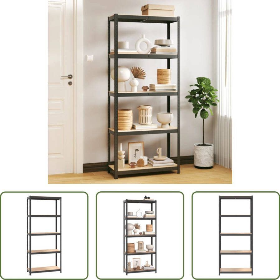 The Living Store Opbergrek antraciet 75 x 30 x 172 cm Sterk draagvermogen flexibele berging