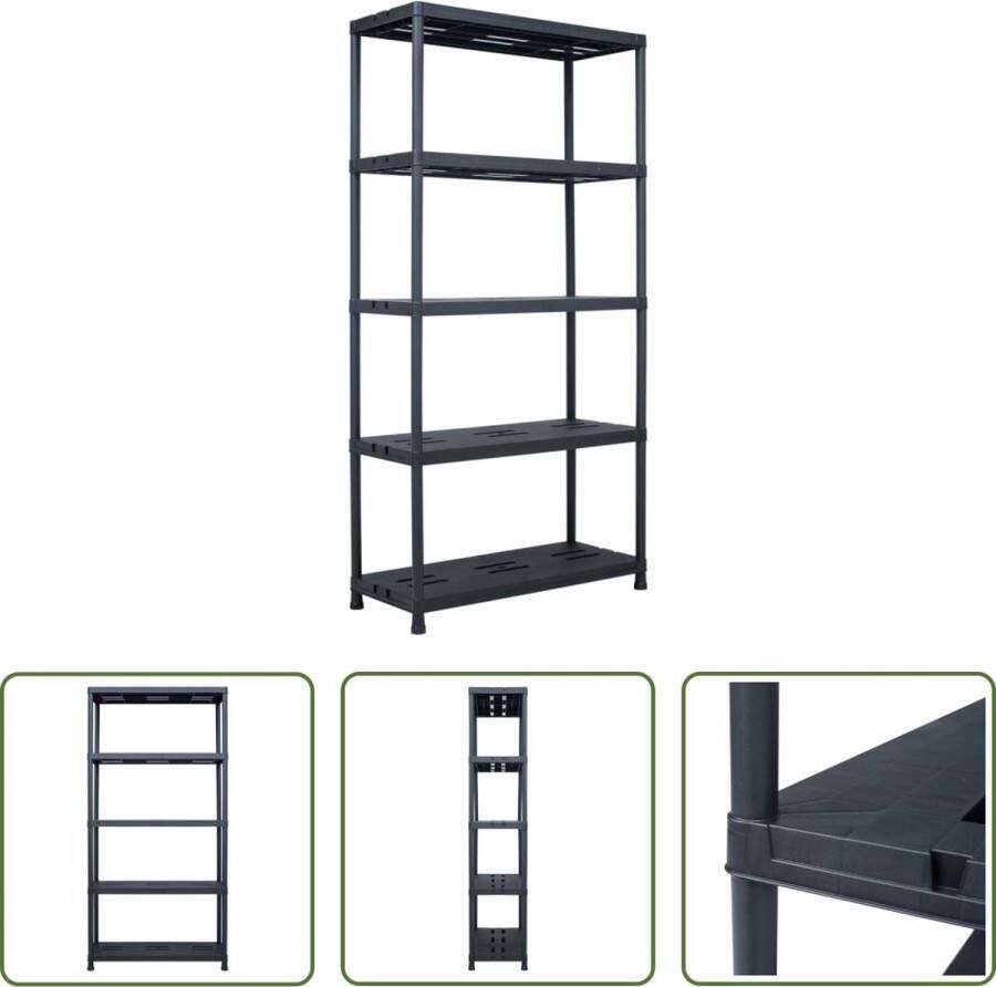 The Living Store Opbergrek Kunststof 90 x 40 x 180 cm Zwart 5 lagen Draagvermogen tot 100 kg