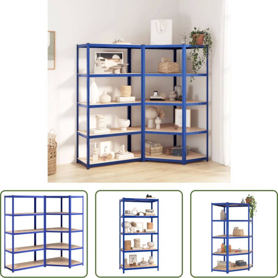 The Living Store Opbergrek 5-laags 2 st staal &- bewerkt hout blauw Opberger