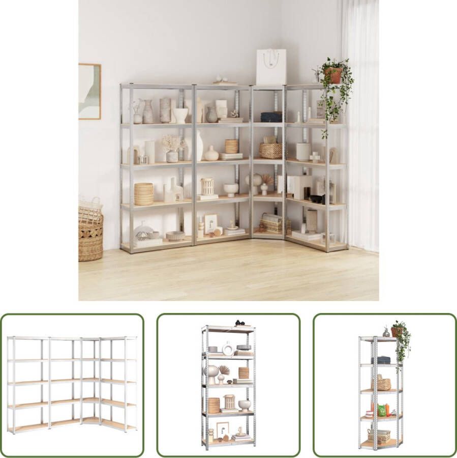 The Living Store Opbergrekken X Rechthoekig en hoekkast 75x30x172cm en 55x55x172cm Zilver