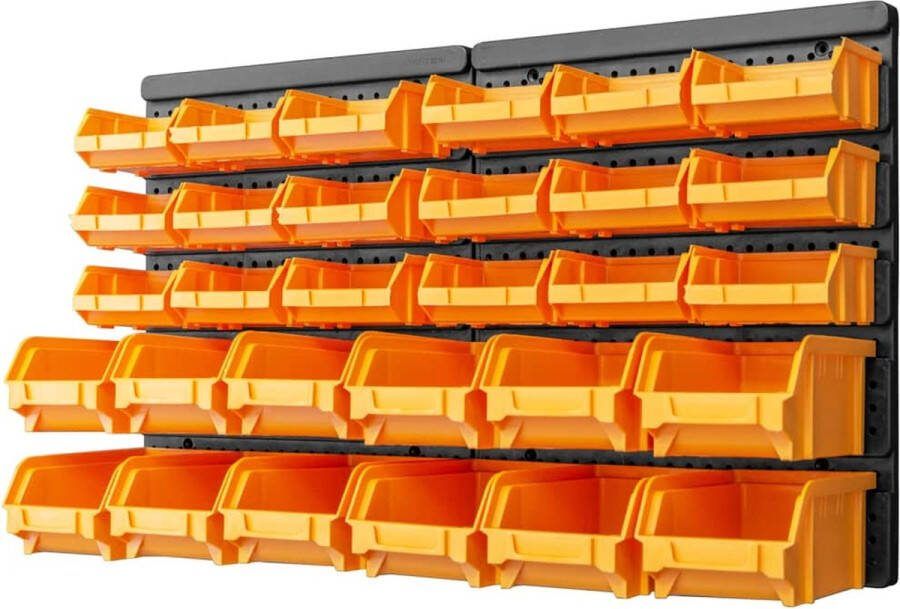 The Living Store Opslagbakkenset Geel en zwart 646 x 18 x 385 mm 30 opslagbakken 2 wandpanelen