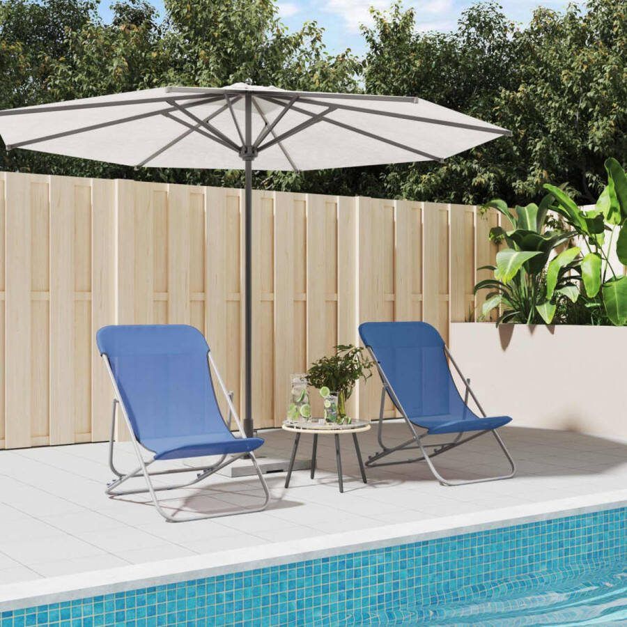 The Living Store Opvouwbare Strandstoelen Blauw 83 x 57.5 x 81 cm Duurzaam materiaal Verstelbaar Stabiel frame Inklapbaar Draagvermogen 110 kg Set van 2