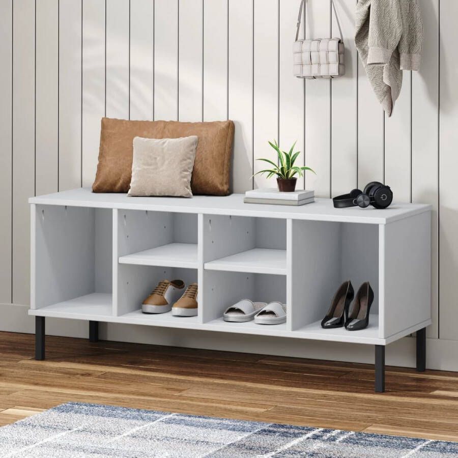 The Living Store OSLO Schoenenkast 106 x 35 x 45 cm Massief grenenhout met metalen poten