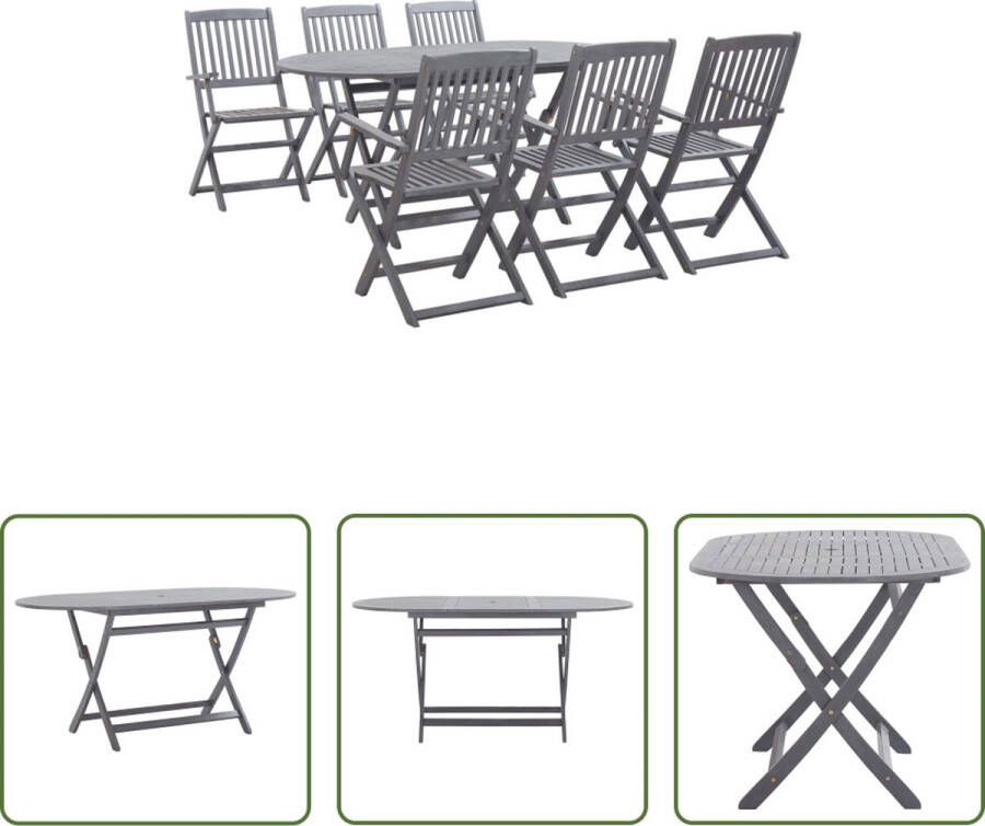 The Living Store Ovale tafel set Grijs 160 x 85 x 75 cm Massief acaciahout met greywash