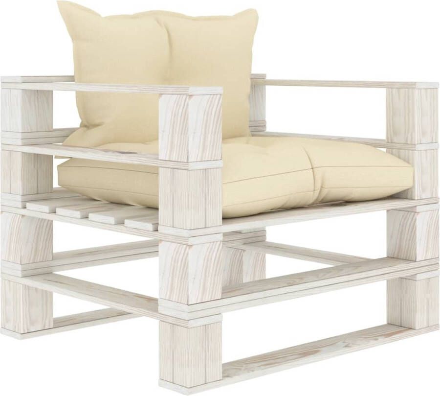 The Living Store Pallet Armstoel 80 x 67.5 x 60.8 cm crème en wit grenenhout+stof