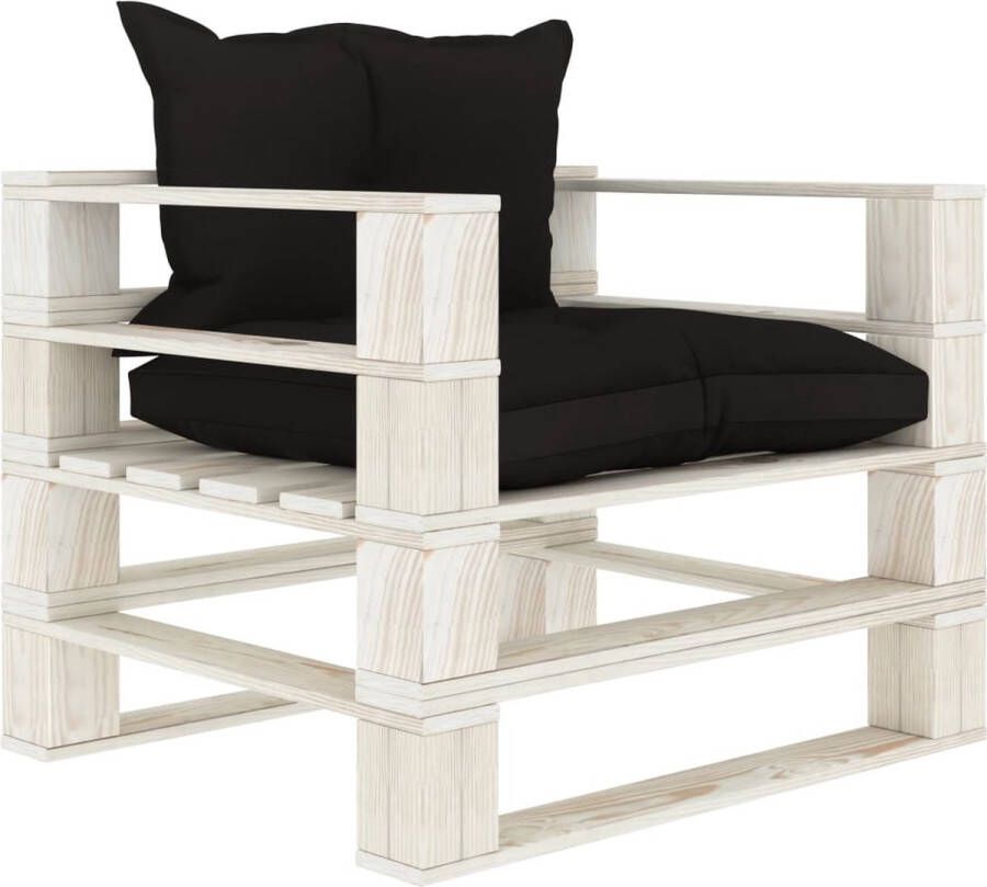 The Living Store Pallet Armstoel 80 x 67.5 x 60.8 cm Grenenhout en stof Zwart en wit