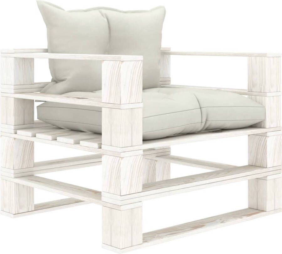 The Living Store Pallet Armstoel Beige en Wit 80 x 67.5 x 60.8cm Grenenhout Geschikt voor buiten en binnen Montage vereist