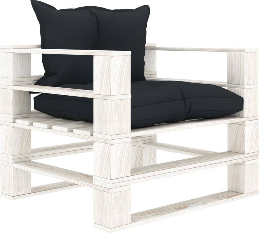 The Living Store Pallet Armstoel Houten Bank Antraciet Wit 80 x 67.5 x 60.8 cm