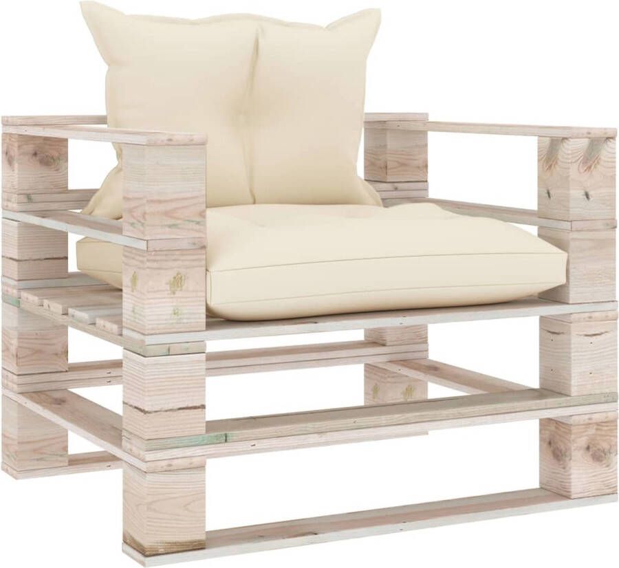 The Living Store Pallet Armstoel Tuin 80 x 67.5 x 62 cm Massief grenenhout Crème kussen