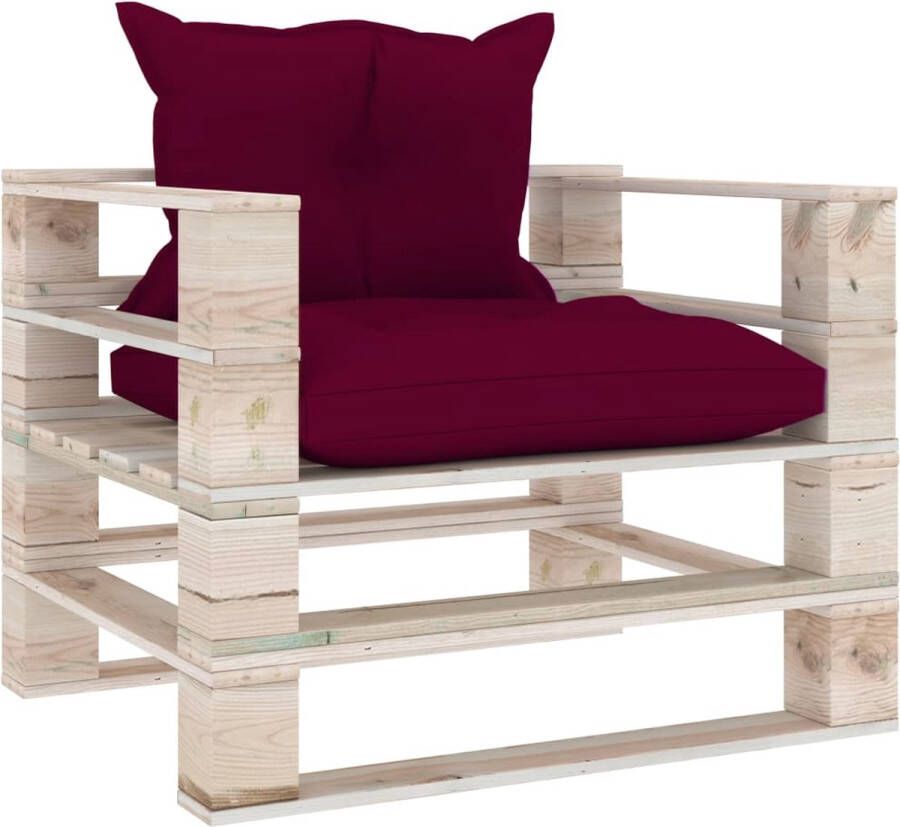 The Living Store Pallet Armstoel Tuinmeubel 80 x 67.5 x 62 cm Hout Wijnrood kussen