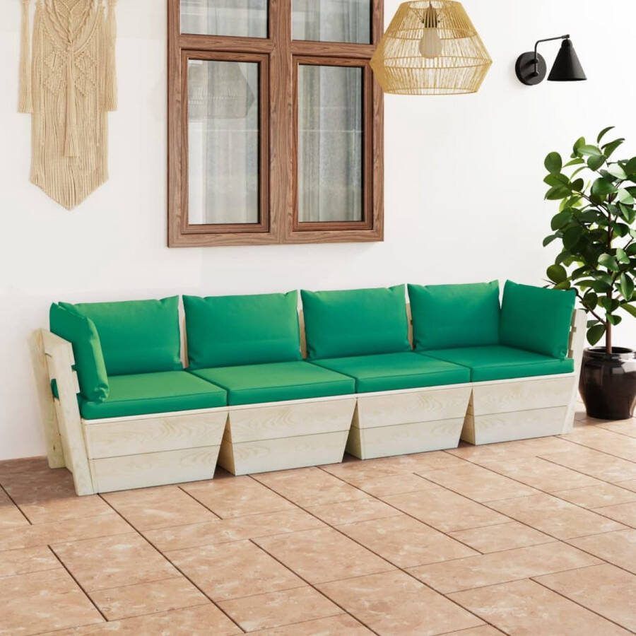 The Living Store Pallet Bank 60x60x65 cm Groen Kussen Geïmpregneerd Vurenhout en Stof (100% Polyester)