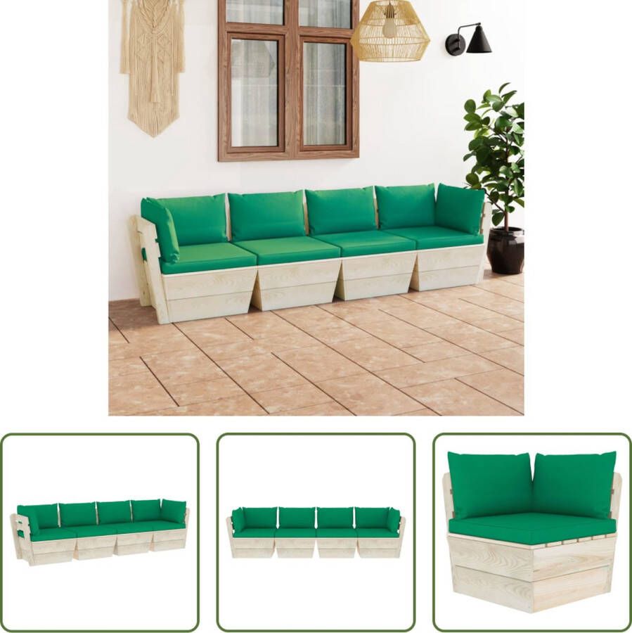 The Living Store Pallet Bank 60x60x65 cm Groen Kussen Geïmpregneerd Vurenhout en Stof (100% Polyester)