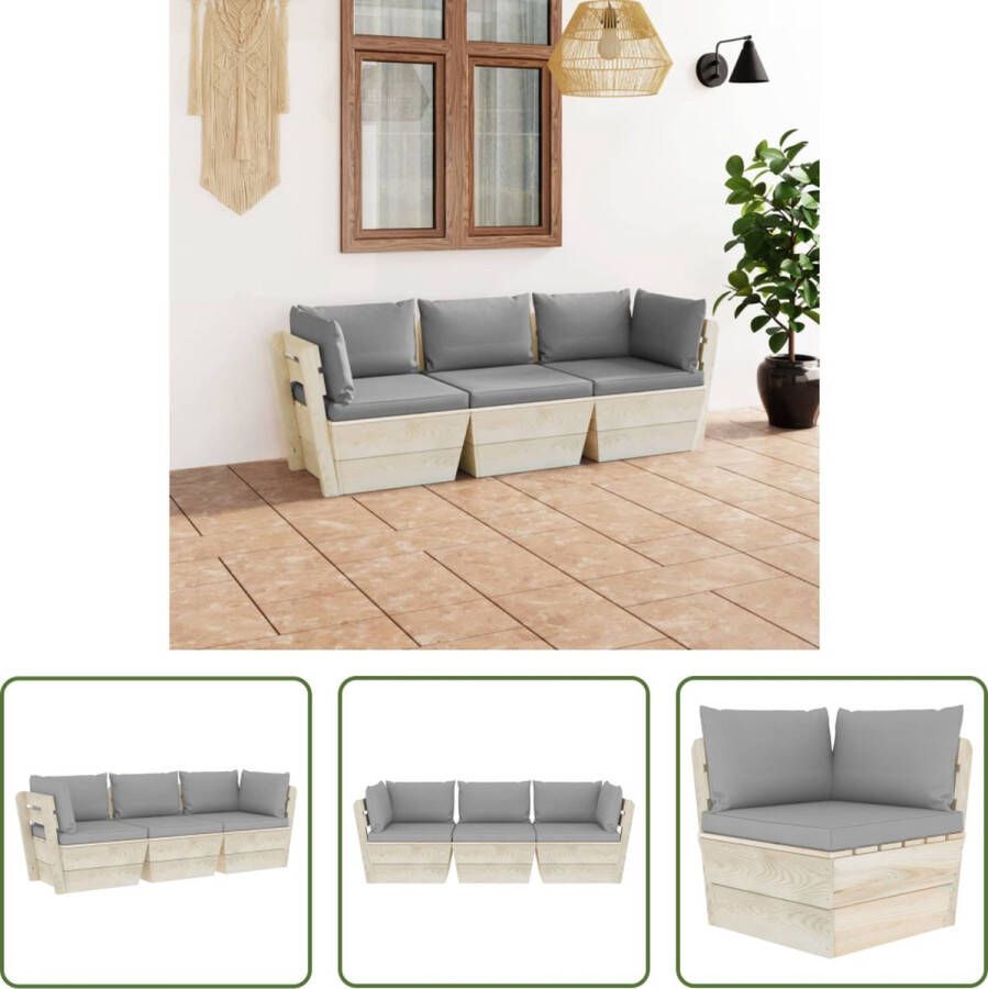 The Living Store Pallet Bank Grijs Geïmpregneerd Vurenhout 60 x 60 x 65 cm Inclusief kussens Montage vereist