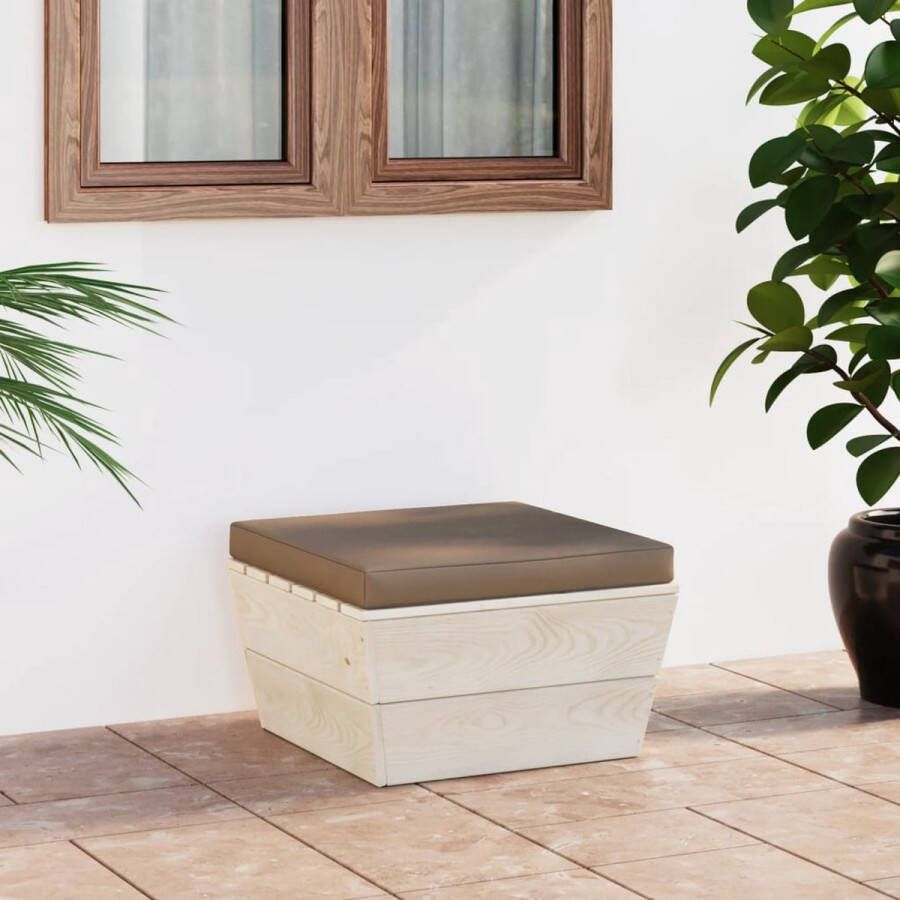 The Living Store Pallet Hocker 60 x 60 x 30 cm Geïmpregneerd vurenhout Taupe kussen