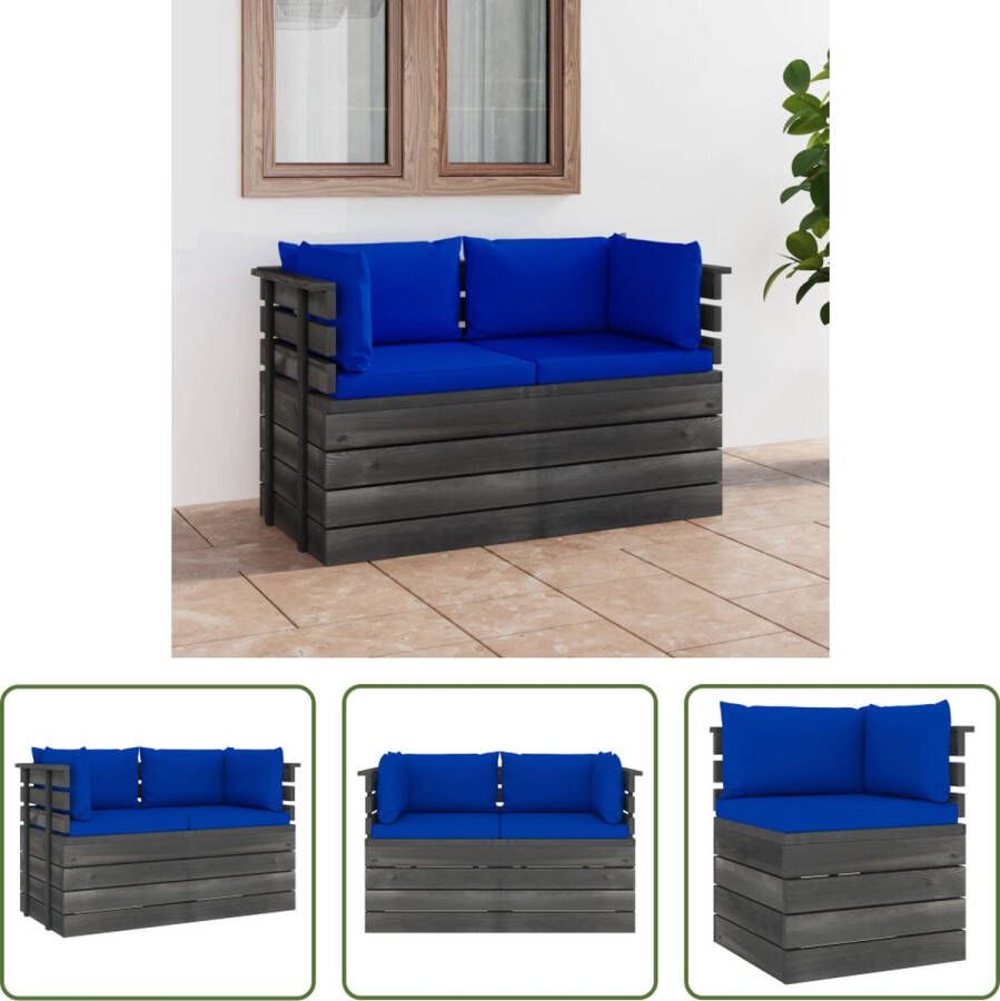 The Living Store Pallet Hoekbank 65x65x71.5 cm Massief Grenenhout Blauw Kussen Montage Vereist