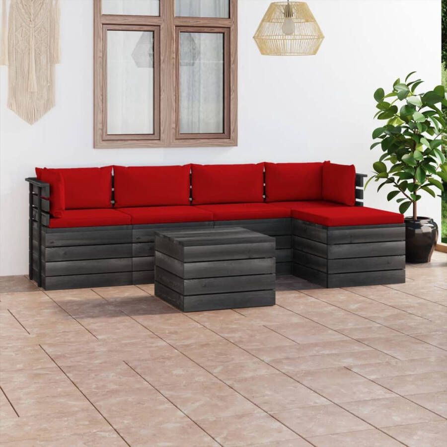 The Living Store Pallet Lounge Tuinmeubelset 100% Polyester Grenenhout Rood Afmetingen- 60x65x71.5cm (BxDxH)