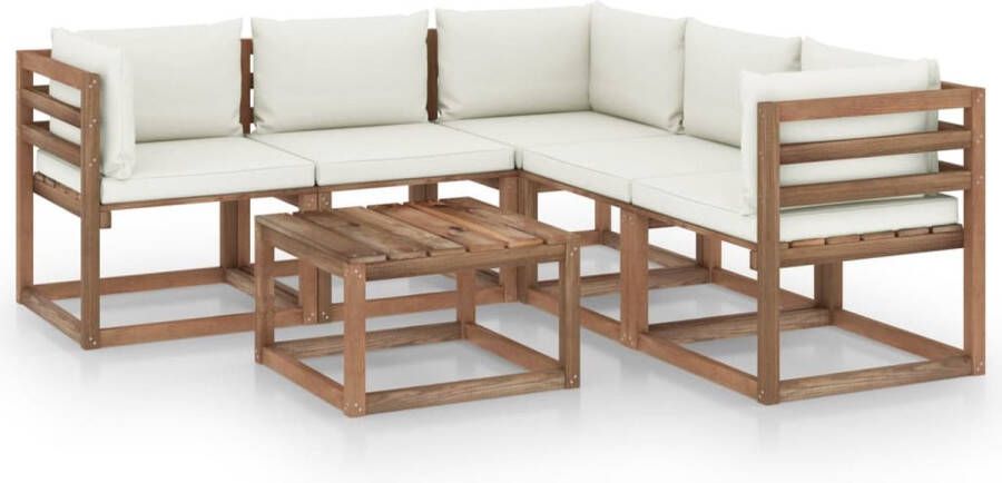 VIDAXL The Living Store Hout 6-delige Loungeset Met Crèmekleurige Kussens Tls306741