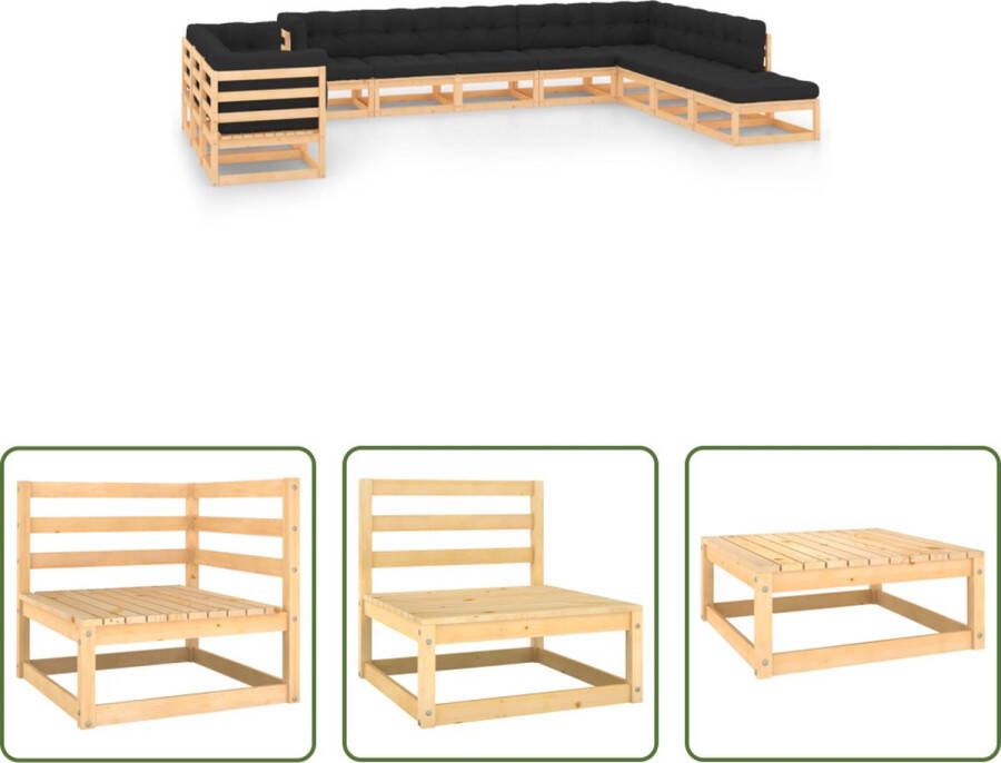 The Living Store Pallet Loungeset Grenenhout Antraciet 4 hoekbank 6 middenbank 1 tafel voetenbank