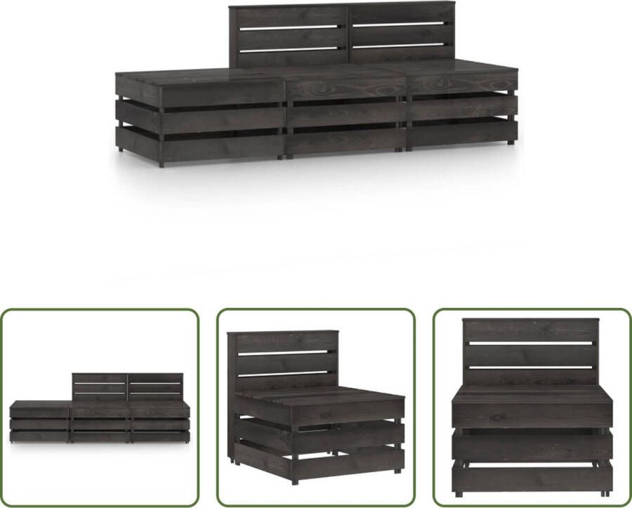 The Living Store Pallet Loungeset Grenenhout Grijs geïmpregneerd Middenbank- 60x70x66cm Tafel Voetenbank- 60x62x37cm