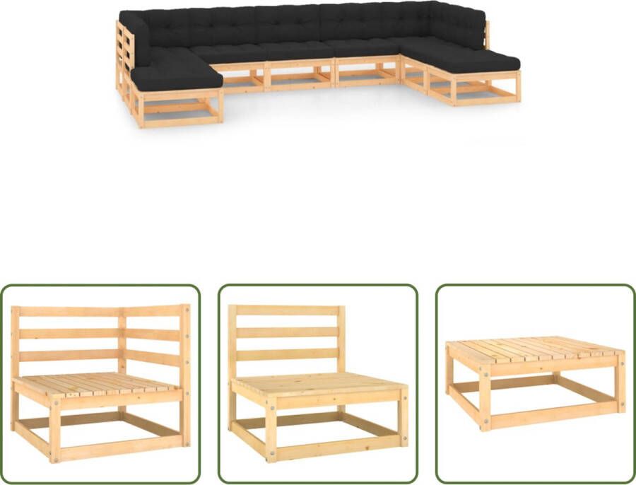 The Living Store Pallet loungeset Grenenhout Hoek middenbank- 70 x 70 x 67 cm Tafel voetenbank- 70 x 70 x 30 cm Antraciet kussen