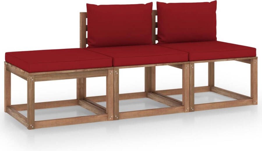 The Living Store Pallet loungeset Grenenhout Middenbank 60x64x70cm Voetenbank 60x60x36.5cm Kussens 6cm dik