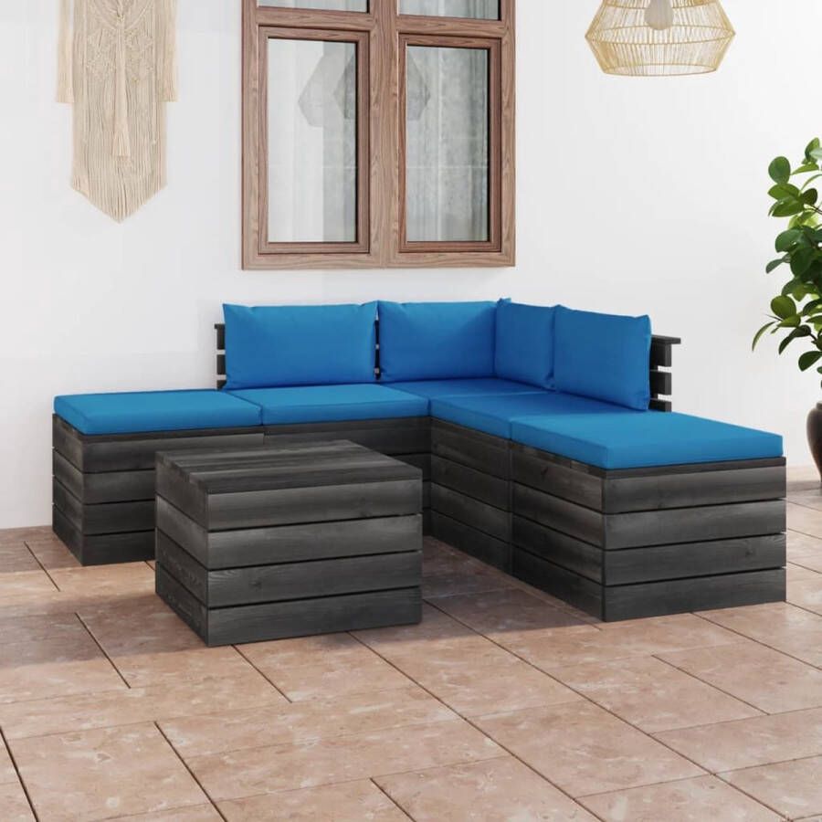 The Living Store Pallet Loungeset Grenenhout Tuinmeubelset 60x65x71.5 cm Lichtblauw