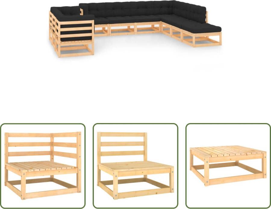 The Living Store Pallet Loungeset Hoek- en middenbank Tafel voetenbank Antraciet kussen Massief grenenhout 70x70x67 cm 8 cm kussen Montage vereist