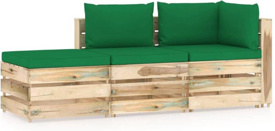 The Living Store Pallet Loungeset Hoekbank Middenbank Tafel Voetenbank Groen Kussen Grenenhout Geïmpregneerd 69 x 70 x 66 cm 100% Polyester