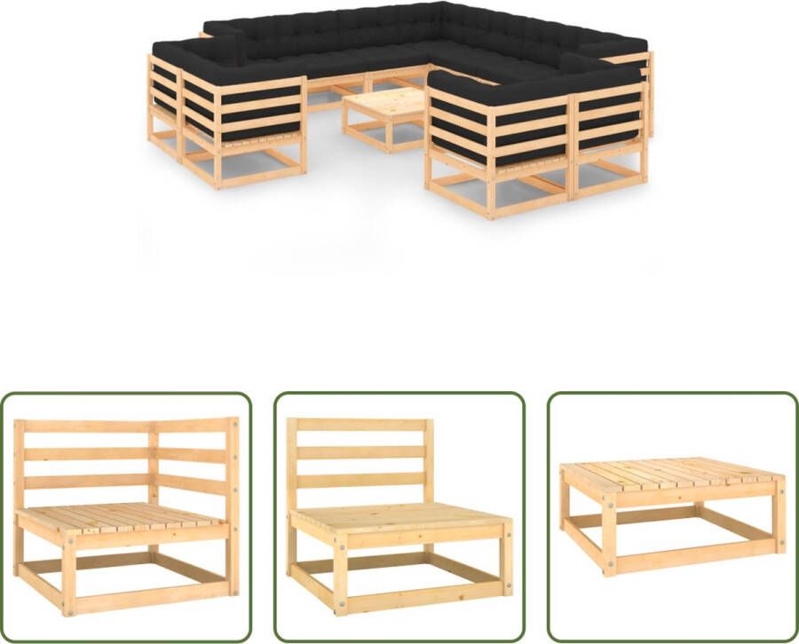 The Living Store Pallet Loungeset Hoek Middenbank 70 x 70 x 67 cm Tafel Voetenbank 70 x 70 x 30 cm Antraciet