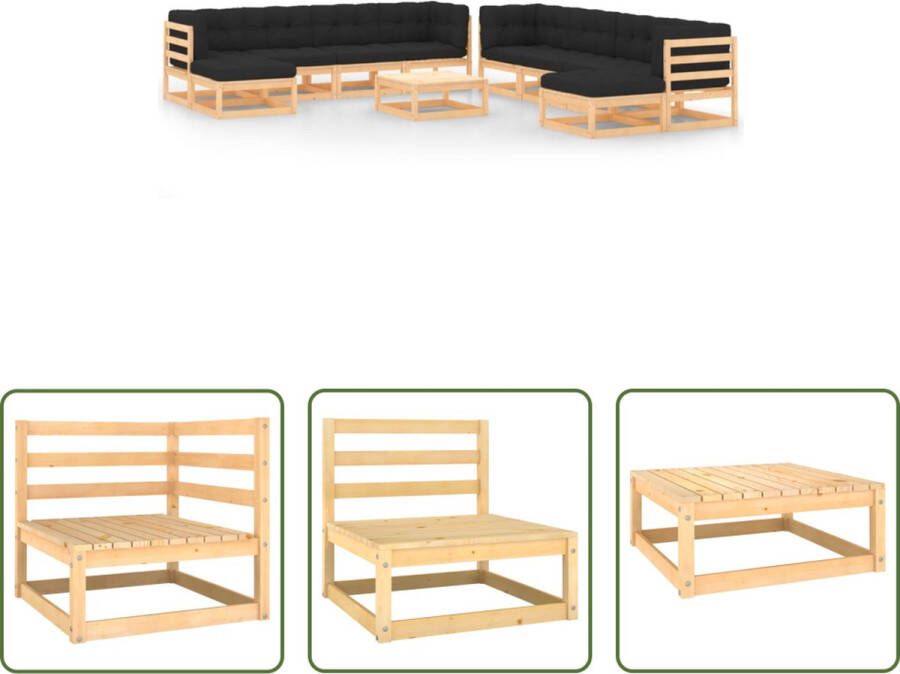 The Living Store Pallet Loungeset Hoek Middenbank 70x70x67 cm Tafel Voetenbank 70x70x30 cm Antraciet Kussen Grenenhout Incl Kussens