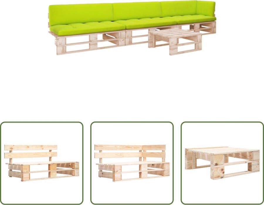 The Living Store Pallet Loungeset Hout 60x60x25 cm (tafel) 110x65x55 cm (midden hoekbank)