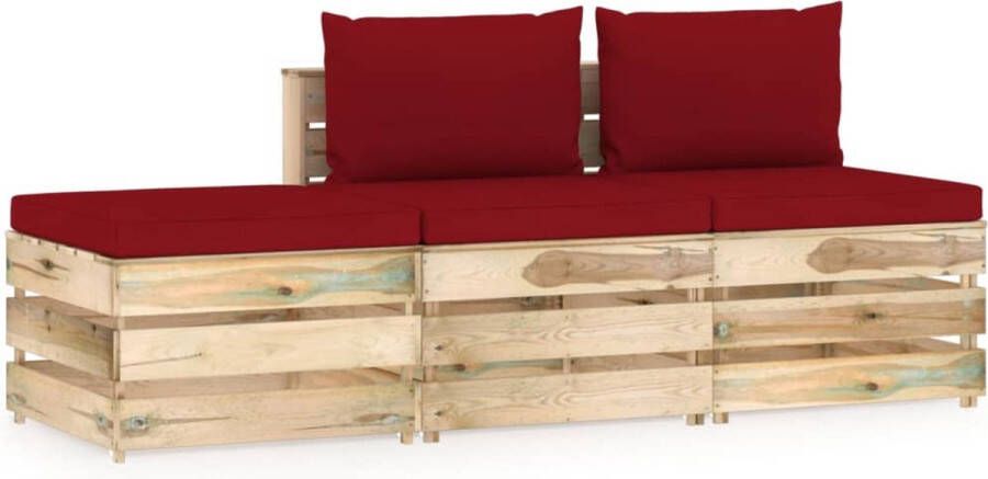 The Living Store Pallet Loungeset Middenbank 60x70x66cm Tafel voetenbank 60x62x37cm Dik gevoerde kussens Grenenhout