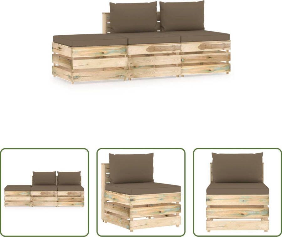 The Living Store Pallet Loungeset Middenbank- 60x70x66cm Tafel Voetenbank- 60x62x37cm Kleur Kussen- Taupe Materiaal- Grenenhout Polyester Montage vereist